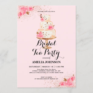 Rose Gold Cake Tea Party Bridal Shower Invitation