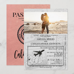 Rose Gold California Passport Wedding Invitation