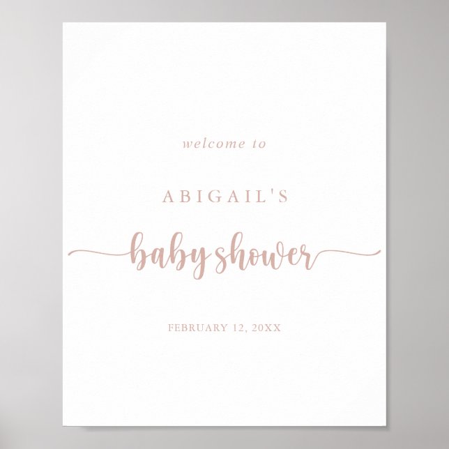 Rose Gold Calligraphy Baby Shower Welcome  Poster (Front)