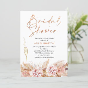 Rose Gold Calligraphy Boho Pampas Bridal Shower  I Invitation