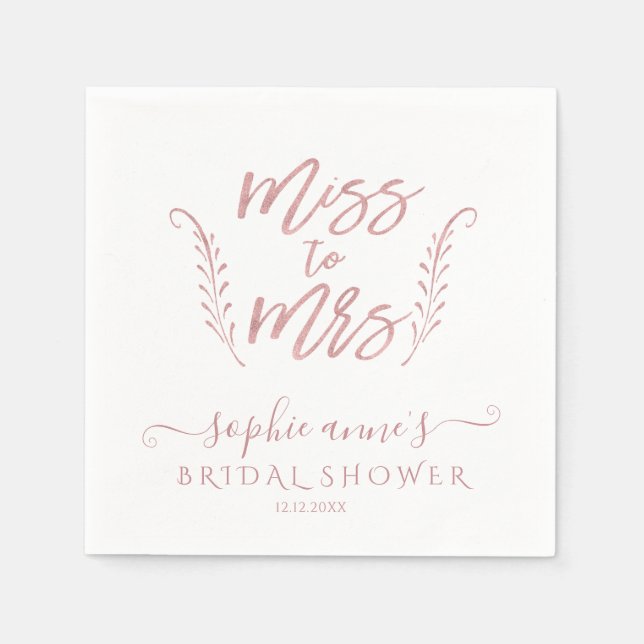 Rose Gold Calligraphy Bridal Shower Bachelorette Napkin (Front)