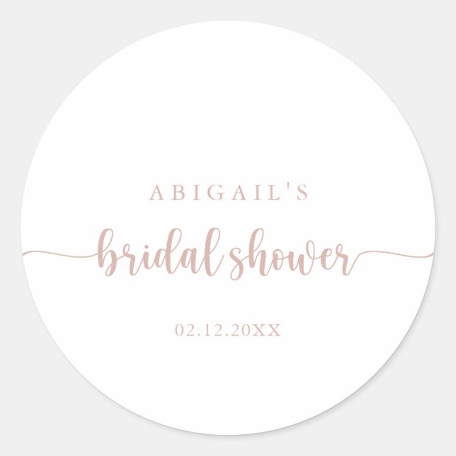 Rose Gold Calligraphy Bridal Shower Favour   Classic Round Sticker (Front)