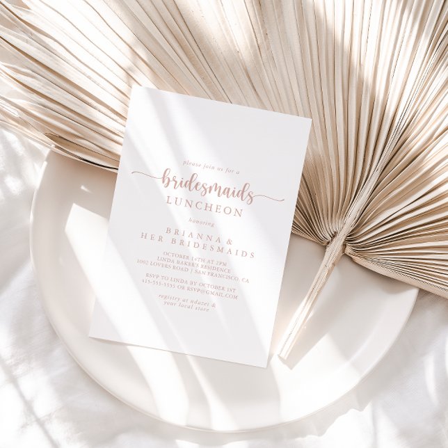 Rose Gold Calligraphy Bridesmaids Luncheon Shower  Invitation (Creator Uploaded)