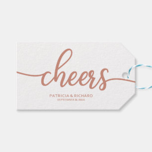 Rose Gold Calligraphy Cheers Wine Bottle Tags