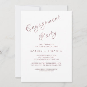 Rose Gold Calligraphy Engagement Party Invitation