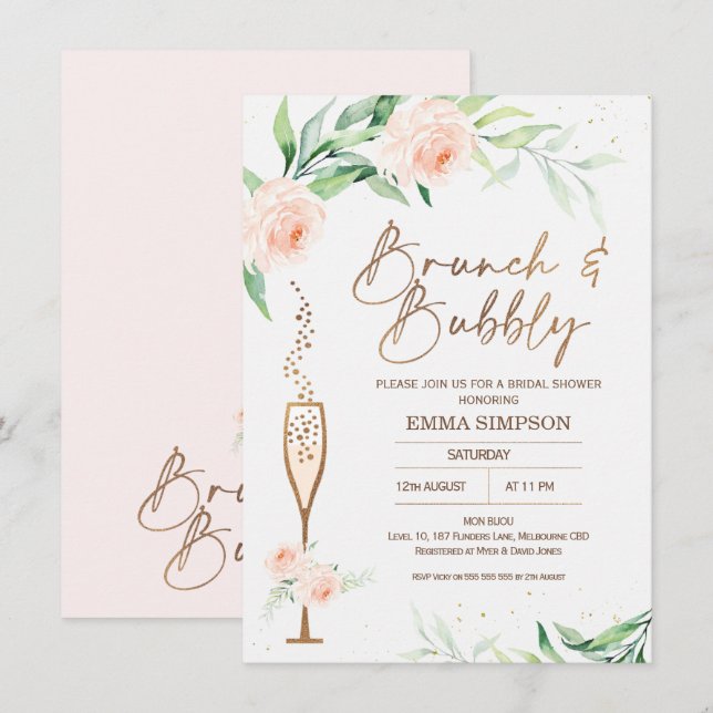 Rose Gold Calligraphy Floral Bridal Shower Invitation (Front/Back)
