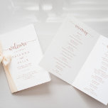 Rose Gold Calligraphy Folded Wedding Program Programme<br><div class="desc">This rose gold calligraphy folded wedding program is perfect for a rustic wedding. The simple and elegant design features classic and fancy script typography in rose gold and white. Include a quote or short message,  order of service,  wedding party and thank you message.</div>