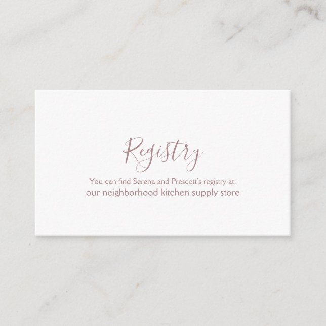 Rose Gold Calligraphy Gift Registry Card (Front)
