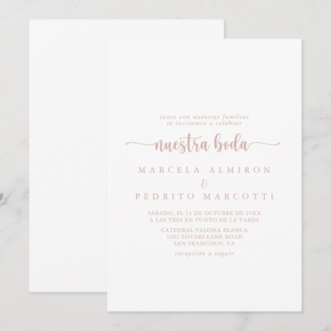 Rose Gold Calligraphy Nuestra Boda Wedding   Invitation (Front/Back)