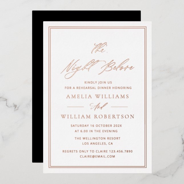  rose gold calligraphy rehearsal dinner (Front/Back)
