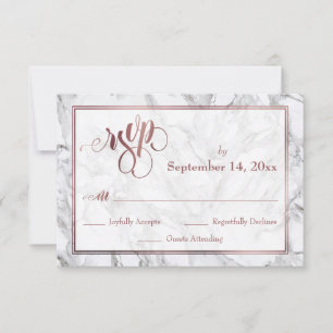 Rose Gold Calligraphy RSVP Grey and White Marble Card