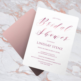 Rose Gold Calligraphy Script Modern Bridal Shower Invitation