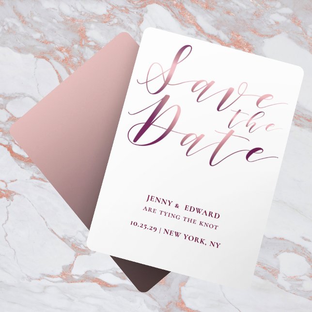 Rose Gold Calligraphy Script Modern Save The Date Invitation (Creator Uploaded)
