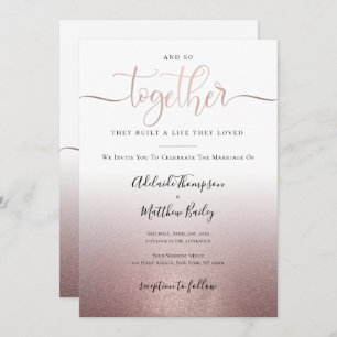 Rose Gold Calligraphy Script Quote Elegant Wedding Invitation
