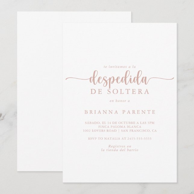 Rose Gold Calligraphy Spanish Bridal Shower  Invitation (Front/Back)