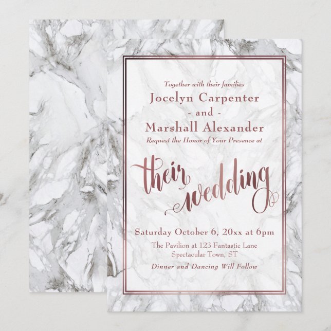 Rose Gold Calligraphy Their Wedding Marble Invitation (Front/Back)