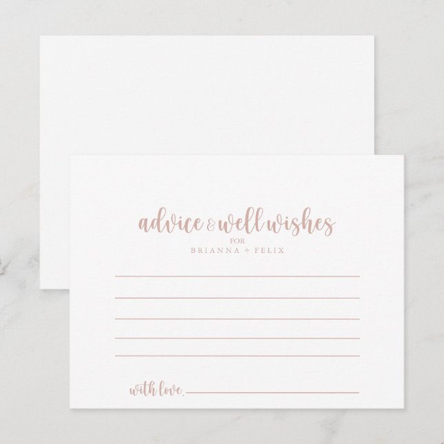 Rose Gold Calligraphy Wedding Advice Card (Front/Back)