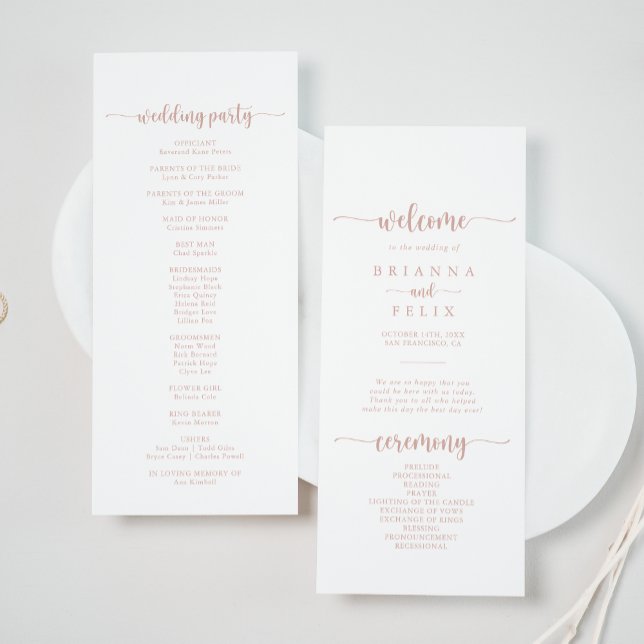 Rose Gold Calligraphy Wedding Program Programme (Creator Uploaded)