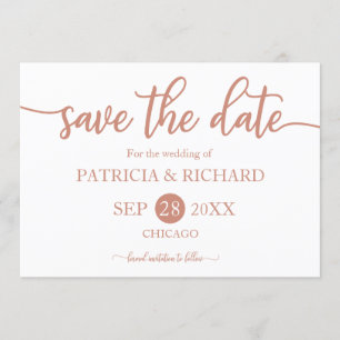 Rose Gold Calligraphy Wedding Save The Date Invitation