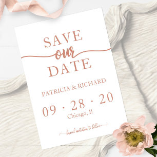 Rose Gold Calligraphy Wedding Save The Date Invitation