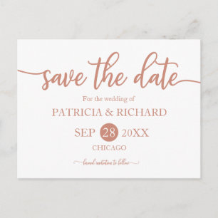Rose Gold Calligraphy Wedding Save The Date Postcard