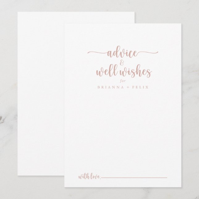 Rose Gold Calligraphy Wedding Well Wishes   Advice Card (Front/Back)