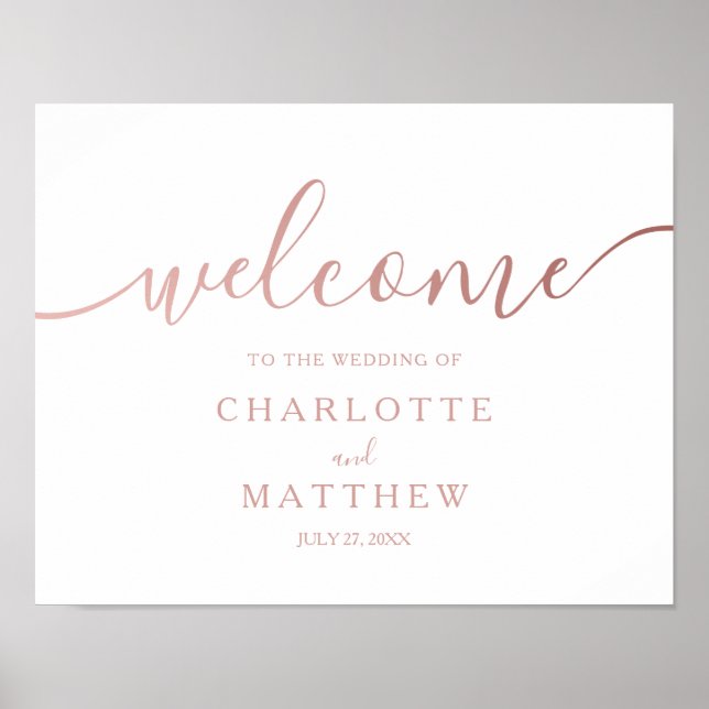 Rose Gold Calligraphy Welcome Wedding Poster (Front)