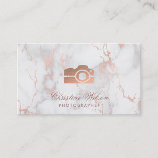 rose gold camera on marble business card