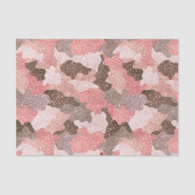 Rose Gold Camo Faux Glitter Camouflage Glam Tissue Paper (Front)