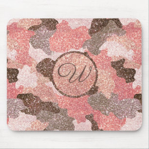 Rose Gold Camo Faux Glitter Camouflage Monogrammed Mouse Mat