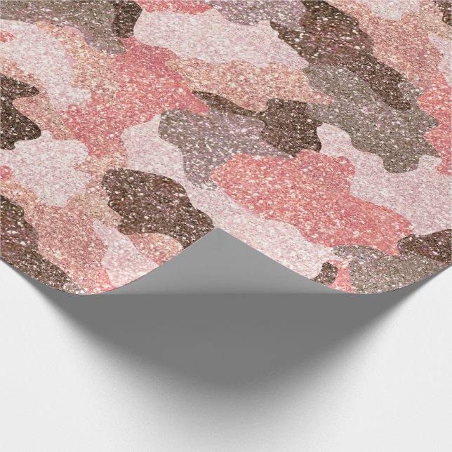 Rose Gold Camouflage Faux Glitter Camo Glam Wrapping Paper (Corner)