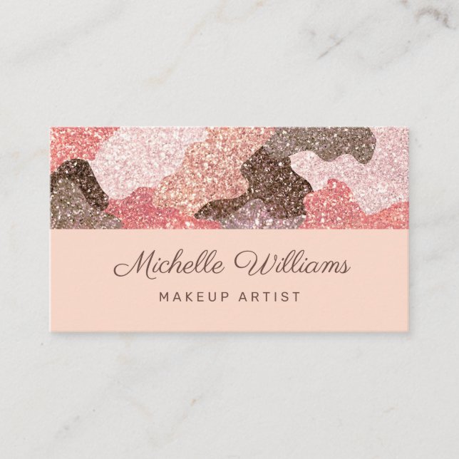Rose Gold Camouflage Faux Glitter Professional Business Card (Front)