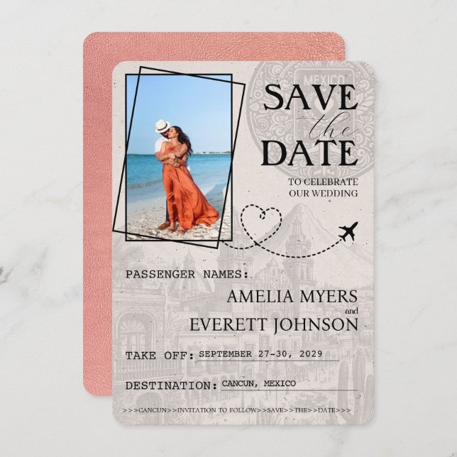 Rose Gold Cancun Passport Save The Date (Front/Back)