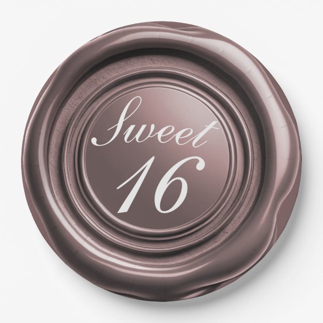 Rose Gold Candle Wax Seal Drip Sweet 16 Wedding Paper Plate (Front)