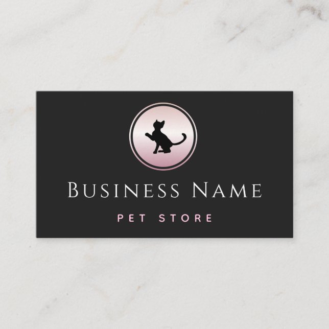 Rose Gold Cat Logo Pet Supplies Store Elegant Cute Business Card (Front)