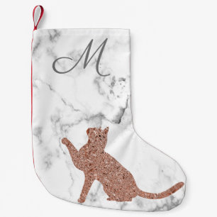 Rose gold cat silhouette - your monogram small christmas stocking
