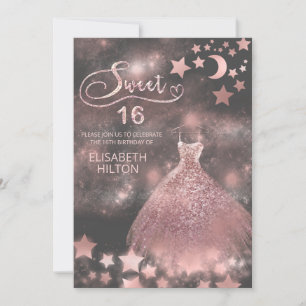 Rose gold Celestial romantic moon and stars  Invitation