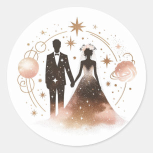 Rose Gold Celestial Wedding Classic Round Sticker