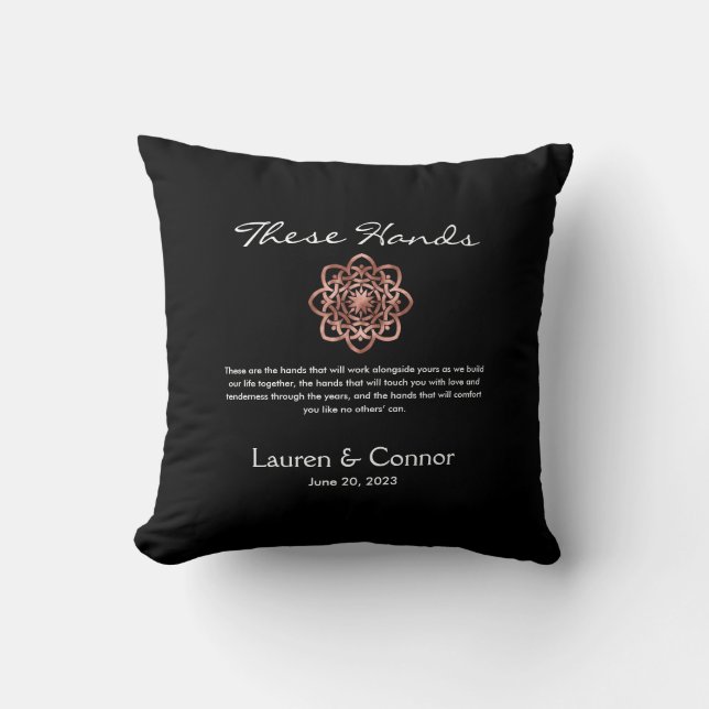 Rose Gold Celtic Knot Wedding Vows Keepsake Cushion (Front)