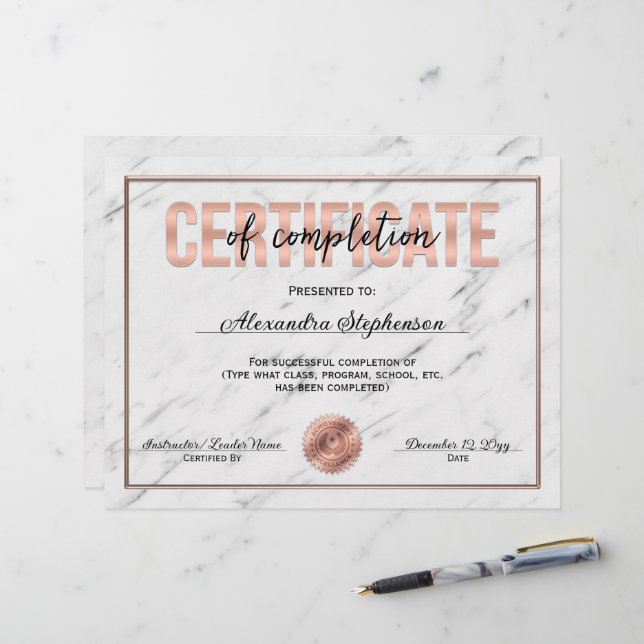 Rose Gold Certificate of Completion Course Award (Front/Back In Situ)