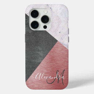 Rose Gold, Chalkboard, & Marble - Add Monogram iPhone 15 Pro Case