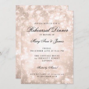 Rose Gold Champagne Bokeh Elegant Rehearsal Dinner Invitation