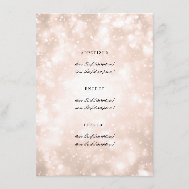 Rose Gold Champagne Bokeh Elegant Wedding Menu (Front)