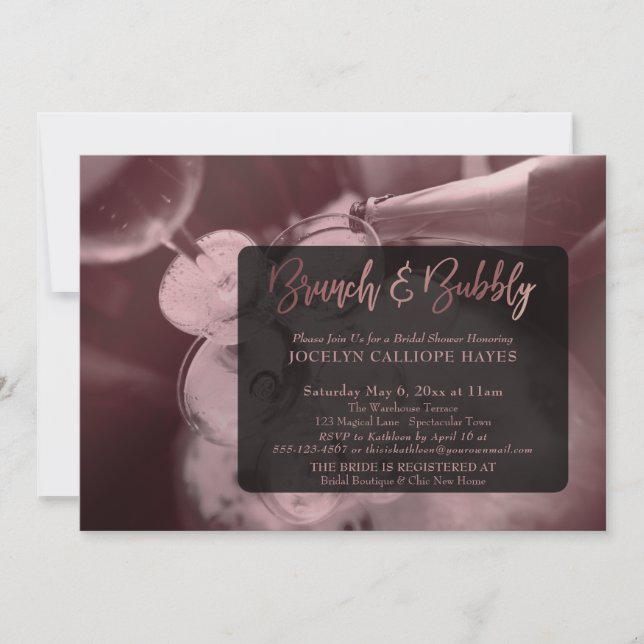 Rose Gold Champagne Brunch & Bubbly Handwriting Invitation (Front)
