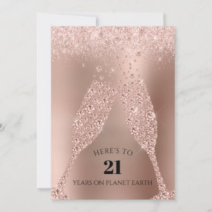 Rose Gold Champagne Toast 21st Birthday Card