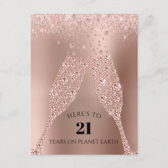 Rose Gold Champagne Toast 21st Birthday Postcard (Front)
