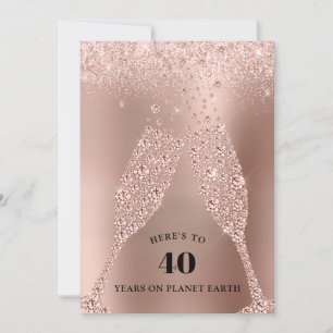 Rose Gold Champagne Toast 40th Birthday Party Invitation