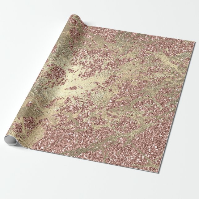 Rose Gold Champaigne Marble Glitter Metal Strokes Wrapping Paper (Unrolled)