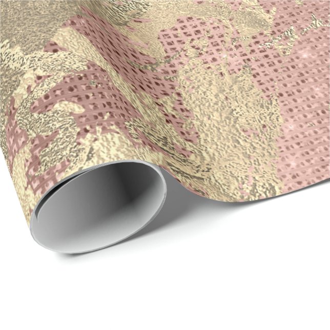 Rose Gold Champaigne Marble Sequin Metal Strokes Wrapping Paper (Roll Corner)