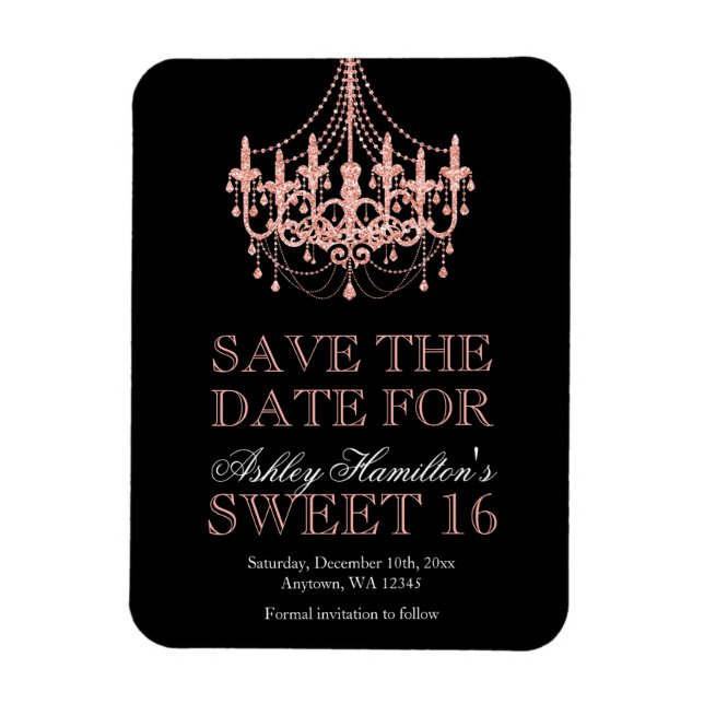 Rose Gold Chandelier Sweet 16 Save the Date Magnet (Vertical)